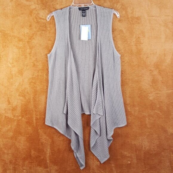CABLE & GAUGE Womens Sweater Large Gray Vest Ribbed Open Sheer Knit Asymmetrical - Picture 1 of 6